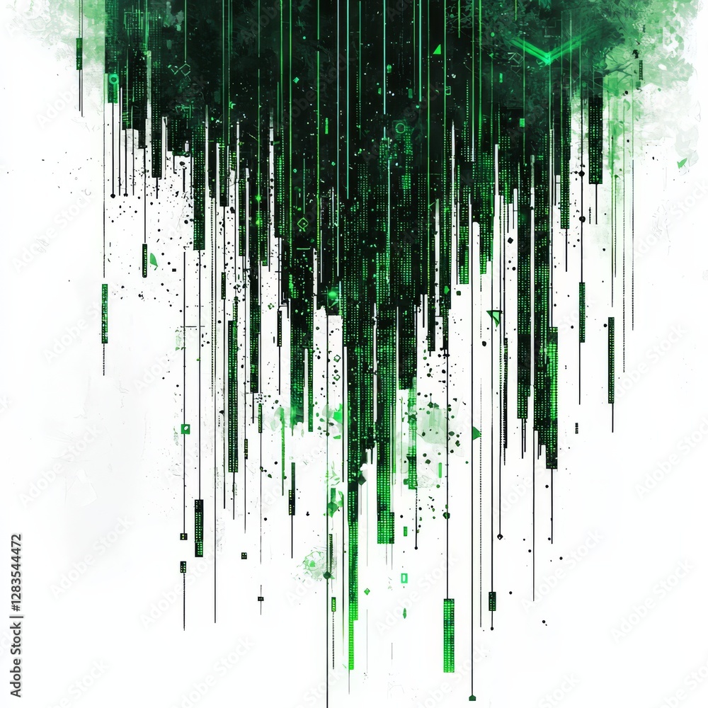 Poster abstract digital rain: a captivating abstract visual featuring vertical lines cascading in a dynamic