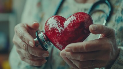 Doctor examining heart model in clinic