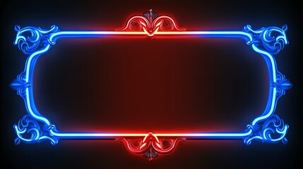 Ornate Neon Frame with Red and Blue Glowing Lines