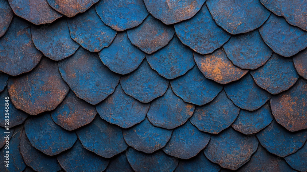 Poster blue and rust colored overlapping scales abstract texture