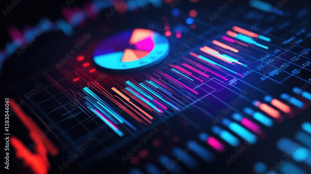 Poster investment portfolio dashboard with an interactive display of asset allocation and market performanc
