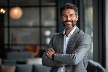 Fototapeta premium Confident businessman standing in modern office environment