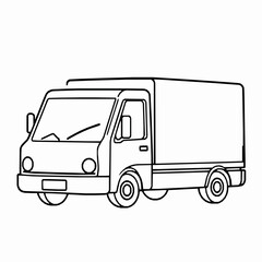 Delivery Truck Outline Icon, Transport Vehicle Vector, Editable Stroke, Minimalist Black Design
