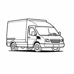 Delivery Truck Outline Icon, Transport Vehicle Vector, Editable Stroke, Minimalist Black Designs