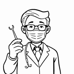 Obraz premium Dentist Outline Icon, Dental Care Vector, Editable Stroke, Minimalist Black Illustrations