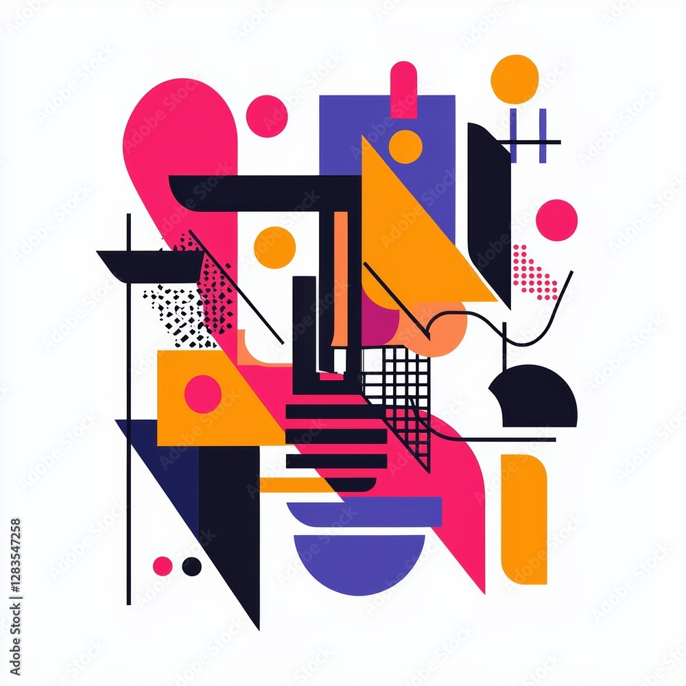 Poster geometric abstraction: a vibrant abstract composition features a dynamic interplay of geometric shap