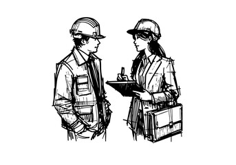 Construction Worker hand drawn sketch illustration vector