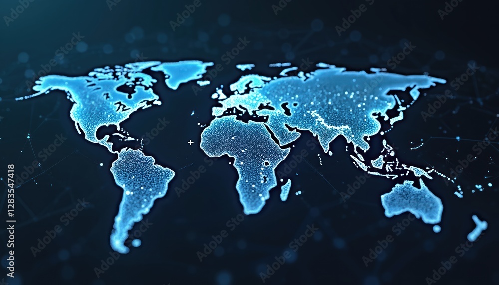 Poster global network connection illustration. world map point, line composition concept of global business