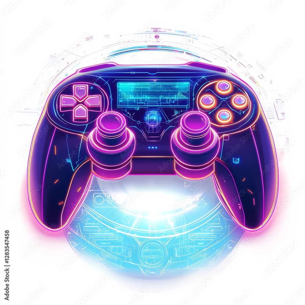 Poster gaming controller futuristic: a gaming controller with illuminated elements and futuristic design