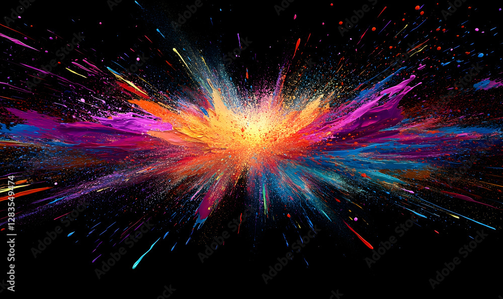 Poster dynamic explosion of colorful paint splashes creates an energetic and vibrant visual effect
