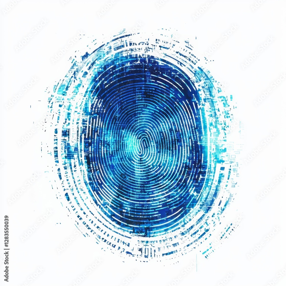 Poster digital fingerprint: abstract digital representation of a fingerprint, emphasizing the uniqueness of