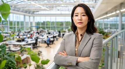 Fototapeta premium Professional Woman in a Modern Office Setting with a Confident Posture
