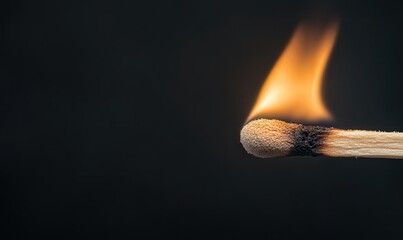 Burning Matchstick on Dark Background