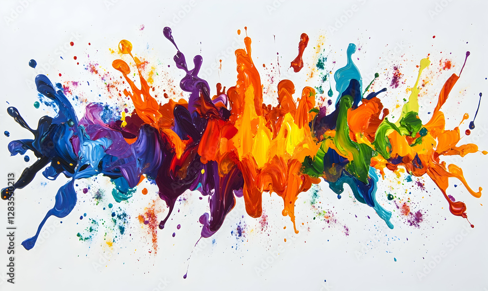 Poster dynamic explosion of colorful paint splashes creates an energetic and vibrant visual effect