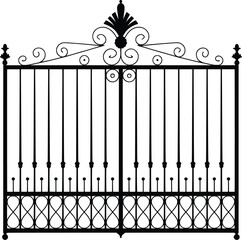 Ornate Wrought Iron Gates Vector Illustration, Elegant Vintage Metal Gate Designs