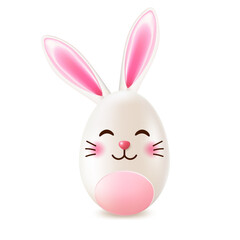 Cute Easter bunny egg with ears and face on a white background.