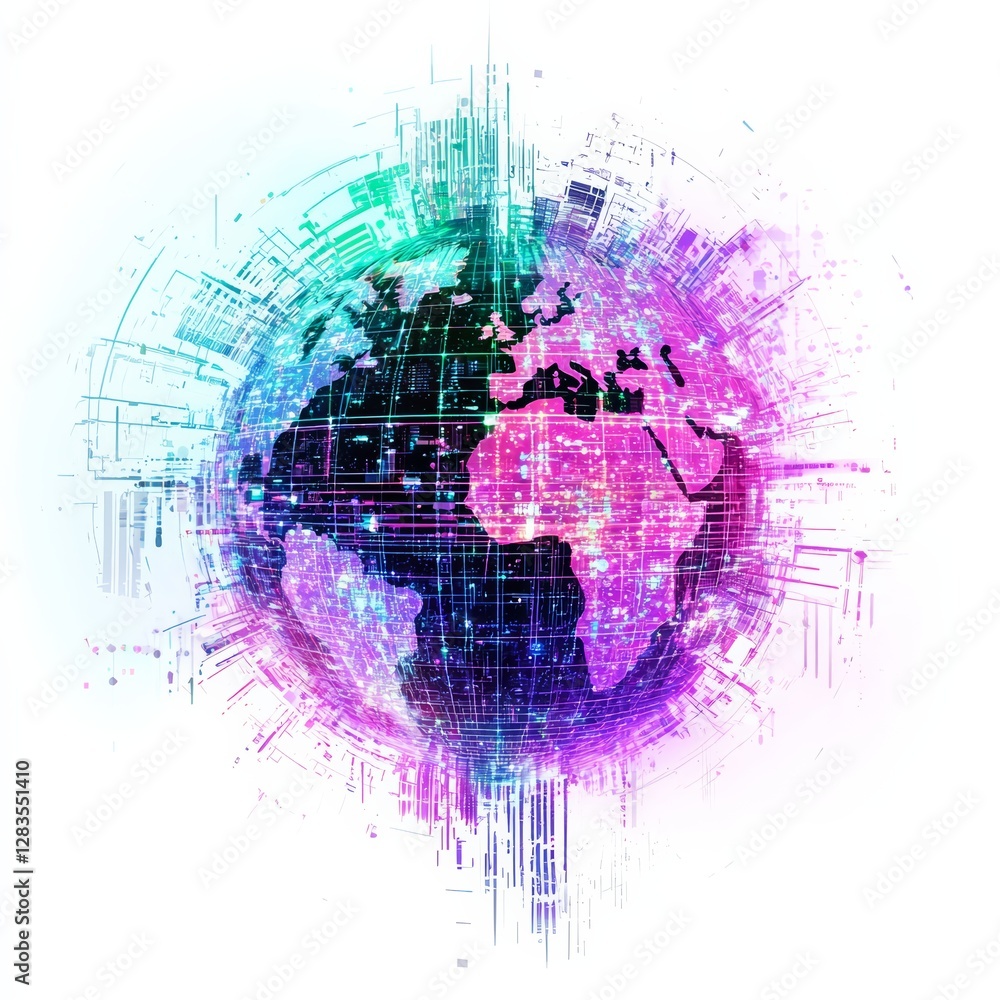 Poster global connectivity: a mesmerizing representation of the world, intricately woven with digital threa