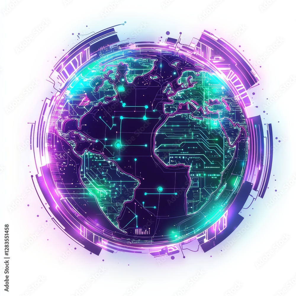 Poster global digital connectivity: a captivating illustration of planet earth engulfed in a network of int
