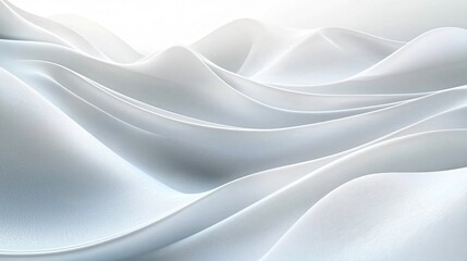 Obraz premium Serene abstract white waves background with pale blue gradient copy space. Ideal for minimalist designs, banners, cards, and elegant presentations. Tranquil and airy.