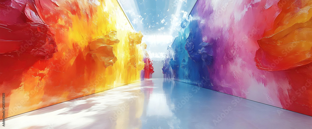 Poster abstract colorful corridor with vibrant hues smooth reflections digital art interior design element 