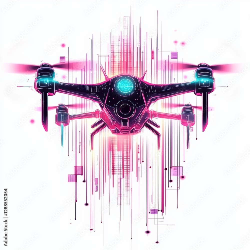 Poster t-shirt design. drone with futuristic technology: an artistic rendering showcasing a modern drone su