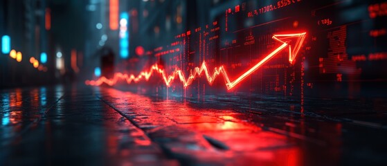 Upward Trend: Neon Cityscape Stock Market Growth