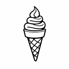 Ice Cream Cone Outline Icon, Black Stroke, Editable Vector Illustration for Summer Dessert,
