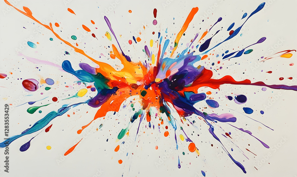 Poster dynamic explosion of colorful paint splashes creates an energetic and vibrant visual effect
