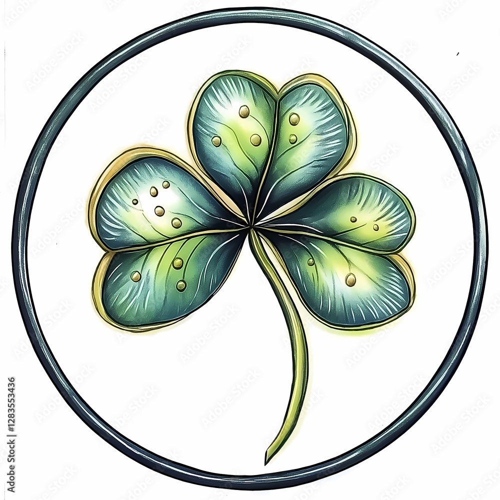 Poster three-leaf clover design in circular frame representing good luck and nature aesthetics. generative 