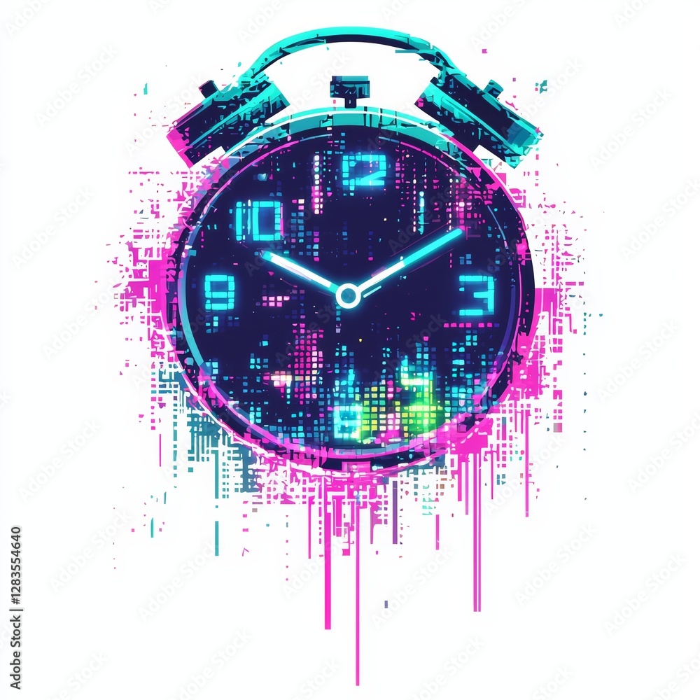 Poster digital time: a close-up of an alarm clock with digital style, highlighting the concept of time with