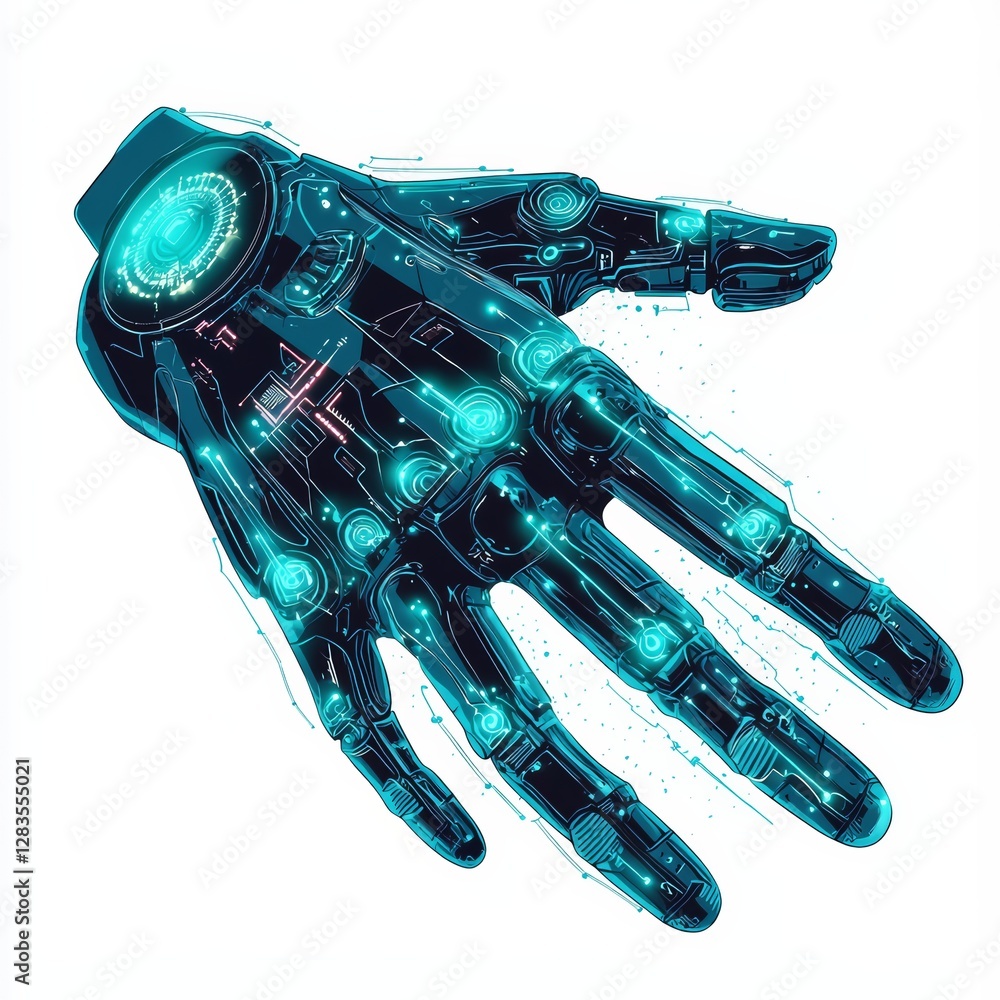 Poster the futuristic hand of innovation: a stunning display of technological prowess showcases a glowing, 