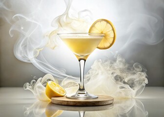 Golden Hour Lemon Daiquiri Cocktail on White Background - Stock Photo