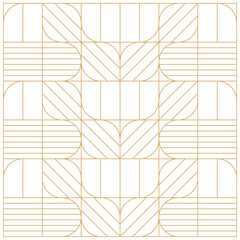 Geometric Pattern With Minimalist Mid Century Modern Gold Line Pattern Art Print For Glass And Wooden Art Work. Flat Hand Lines Drawing In Golden.
