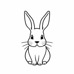 Rabbit Outline Icon, Black Stroke, Editable Vector, Fluffy Pet Illustration,