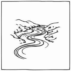 River Outline Icon, Flowing Water Nature Vector, Editable Stroke, Black Minimalist Illustration