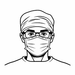 Obraz premium Surgeon Outline Icon, Medical Specialist Vector, Editable Stroke, Minimalist Black Illustration