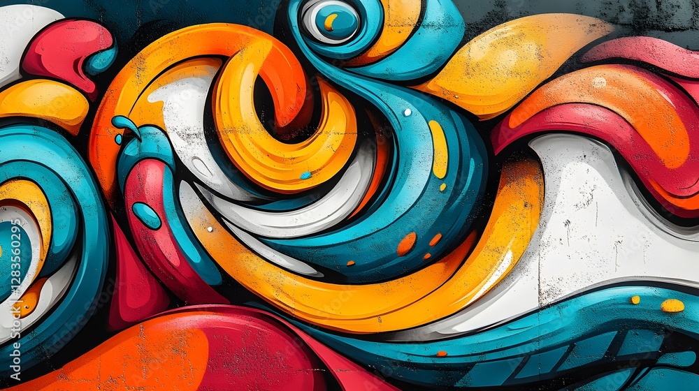 Wall mural 3d Graffiti art, featuring vibrant colors and colorful aesthetic waves