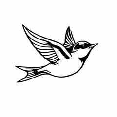 Swallow Bird Outline Icon, Black Stroke, Editable Vector, Freedom Symbol Designs