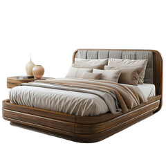 double bed with pillows isolated on transparent background, PNG