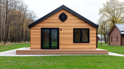 Obraz premium Modern Wooden Cabin, Eco House Exterior