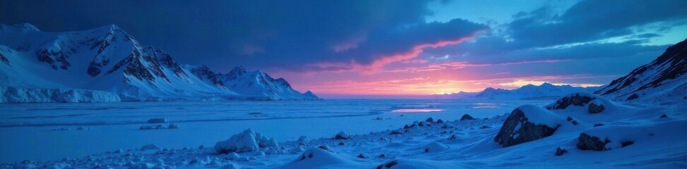 Obraz premium Frozen Arctic Landscape at Midnight, snow, ice, arctic