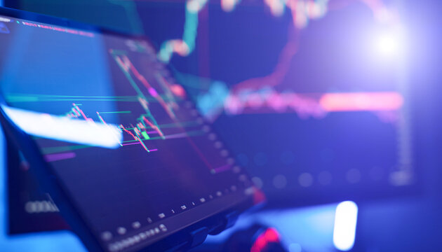 Professional trading workstation: financial data and stock market chart analysis