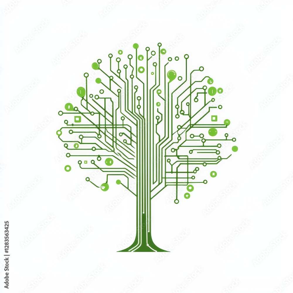 Poster digital green tree: a conceptual representation of technology and environment, an intricate circuit 