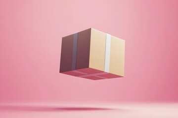 A Simple Floating Box with Tape on a Pink Background