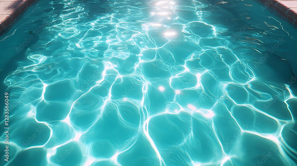 Poster sparkling turquoise water in a swimming pool with refracted sunlight patterns and dynamic ripples cr