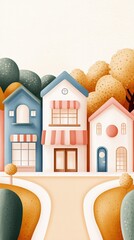 Franchise Growth & Brand Expansion Charming illustrated houses surrounded by trees.