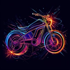 Fototapeta premium Neon Motorcycle Art: A vibrant neon motorcycle illustration with dynamic streaks and bursts of light, evoking a sense of speed, energy, and futuristic design. 