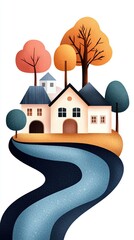 Franchise Growth & Brand Expansion Colorful autumn house scene with winding road.