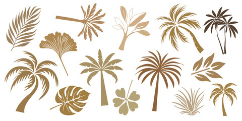 Tropical leaf silhouettes collection, isolated vector set
