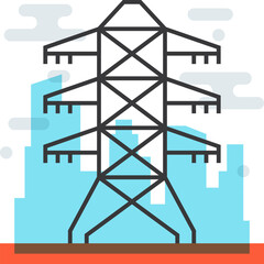 electricity tower flat line web icon concept